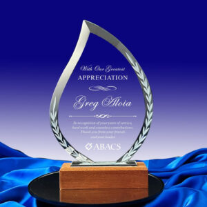 AV016 Drop shaped award with wooden base